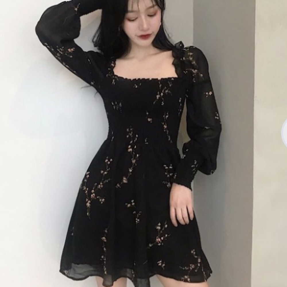 NWT Square neck black mini dress w/ elastic waist